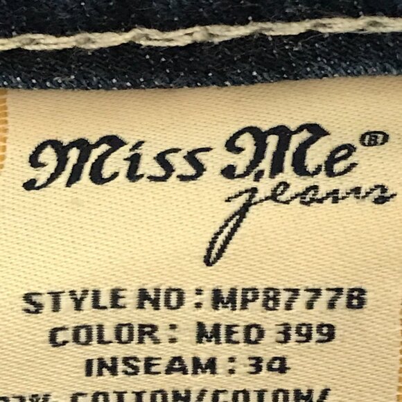 Miss Me Bootcut Jeans Women 31 Blue Mid Rise Flap Pockets Rhinestone Medium Wash - Picture 14 of 16